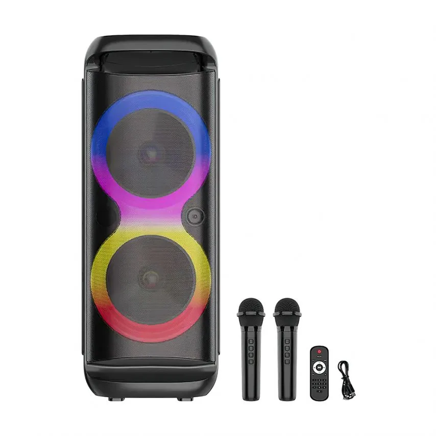 Портативна колонка Bluetooth 40W 203мм чорна з підсвічуванням та функцією караоке