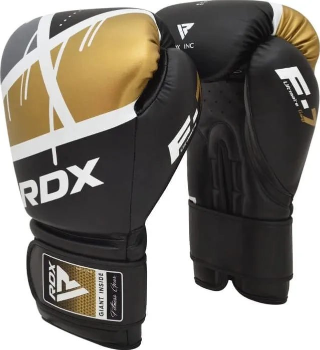 Боксерские перчатки RDX кожа 10 унций черные золотые