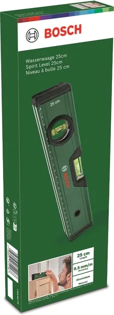 Уровень Bosch, 25 см, 2 пузырька, алюминиевый