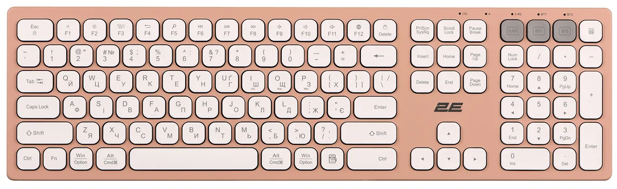 Клавіатура ножнична 2E KS270 109key, WL/BT, EN/UK, рожево-білий