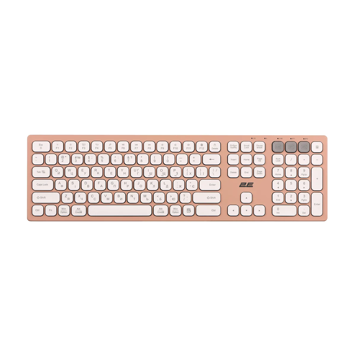 Клавіатура ножнична 2E KS270 109key, WL/BT, EN/UK, рожево-білий