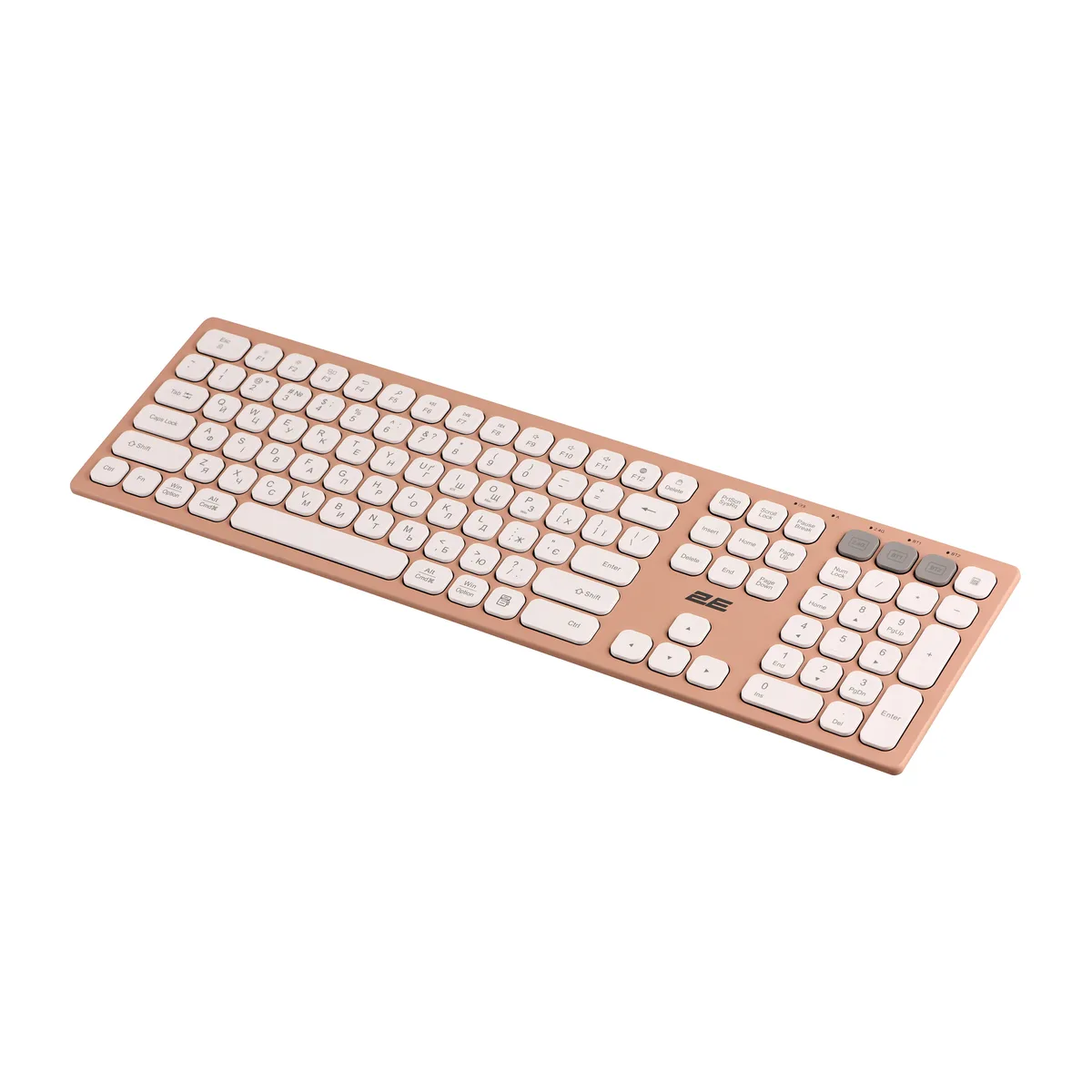 Клавіатура ножнична 2E KS270 109key, WL/BT, EN/UK, рожево-білий