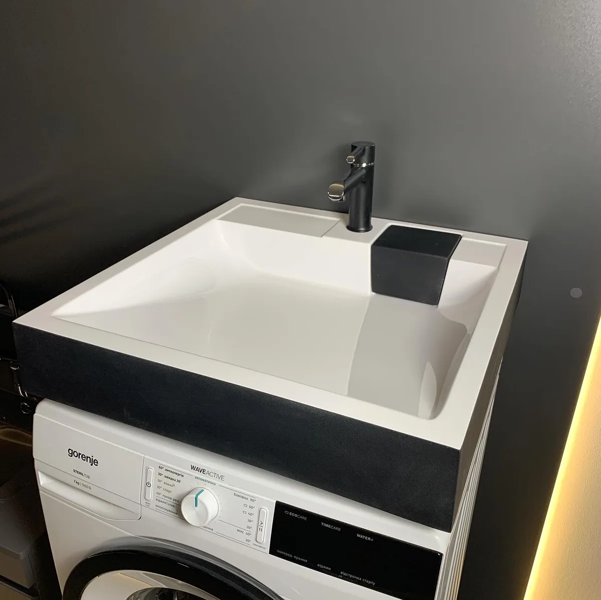 Раковина, умивальник Adamant WASHER NEW, штучний камінь, прямокутна форма, з отвором для змішувача, без переливу, 595.