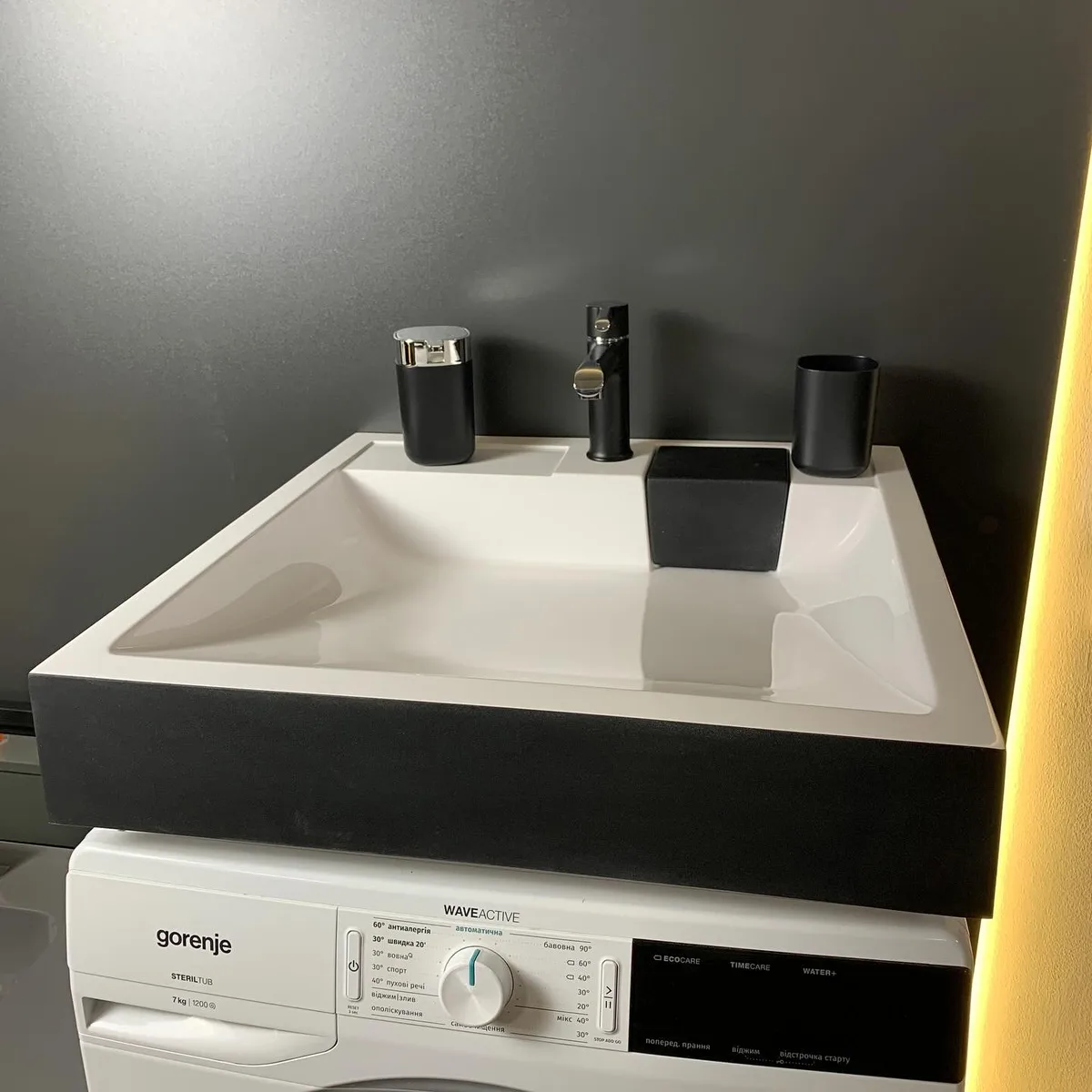Раковина, умивальник Adamant WASHER NEW, штучний камінь, прямокутна форма, з отвором для змішувача, без переливу, 595.