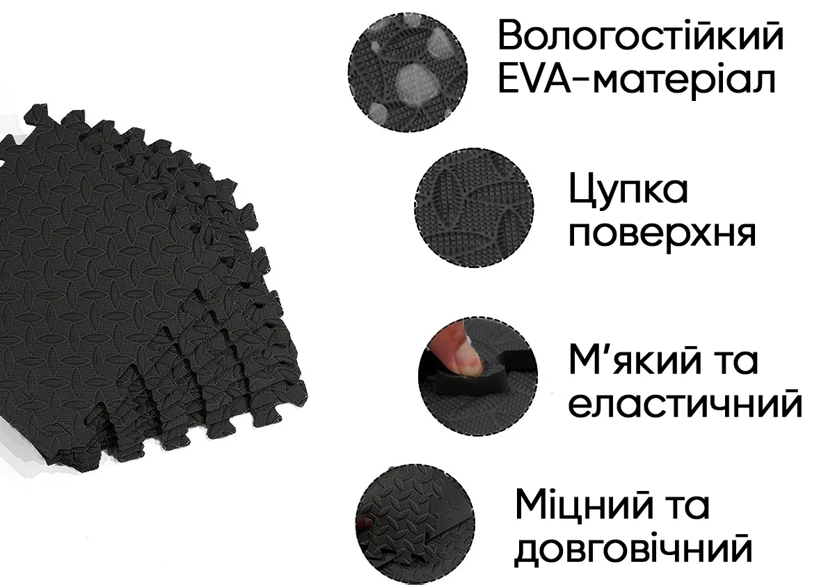 Татамі мат EasyFit EVA 30х30х1 см чорний 8 шт ласточкин хвіст