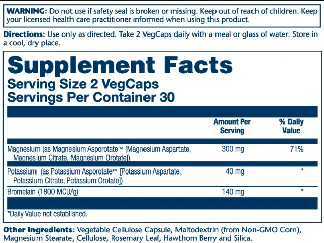 Solaray Magnesium Potassium Asporotate 60 капсул без ГМО веганський
