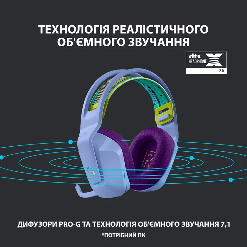 Гарнитура Logitech Беспроводная полноразмерная пластиковая фиолетовая RGB