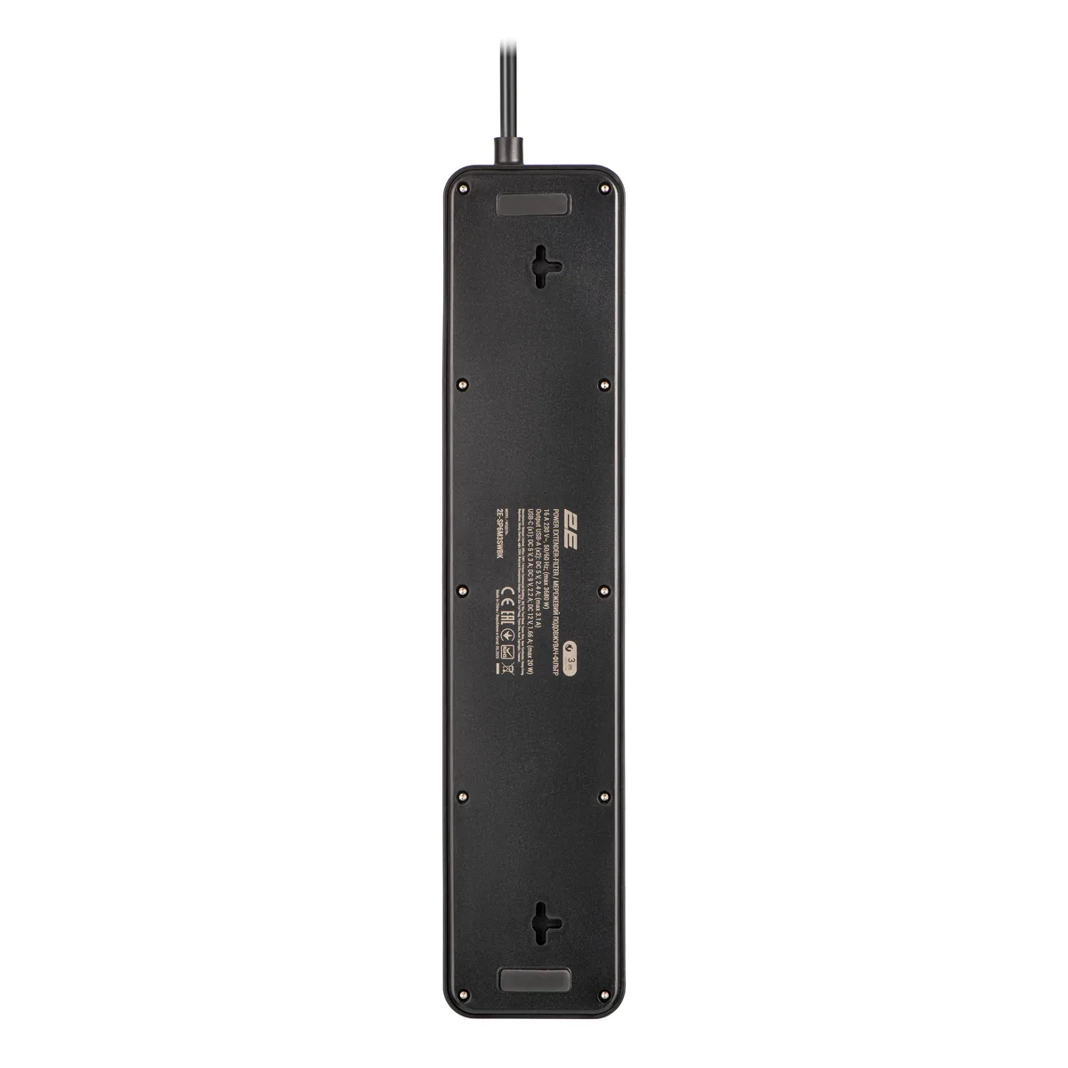 Подовжувач мережевий 2E 3м, 6xТипF, 16A, 2xUSB-A, 1x USB-C фільтр, чорний