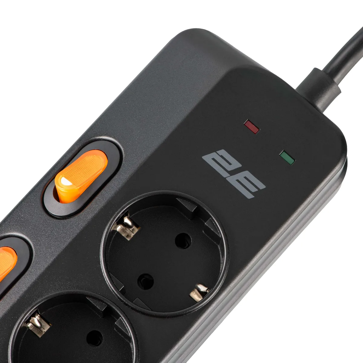 Подовжувач мережевий 2E 3м, 6xТипF, 16A, 2xUSB-A, 1x USB-C фільтр, чорний
