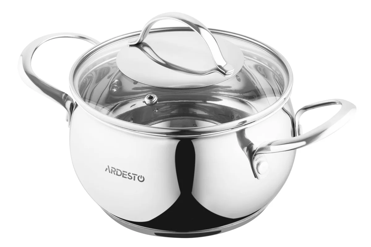 Каструля з прозорою кришкою ARDESTO Gemini Liguria, об'ємом 2.2 л, виготовлена з нержавіючої сталі.