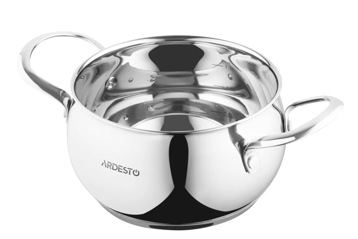 Каструля з прозорою кришкою ARDESTO Gemini Liguria, об'ємом 2.2 л, виготовлена з нержавіючої сталі.
