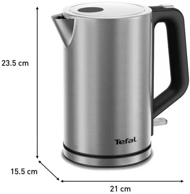 Електричний чайник Tefal Bronx, об'єм 1.7 л, з нержавіючої сталі, сірого кольору.