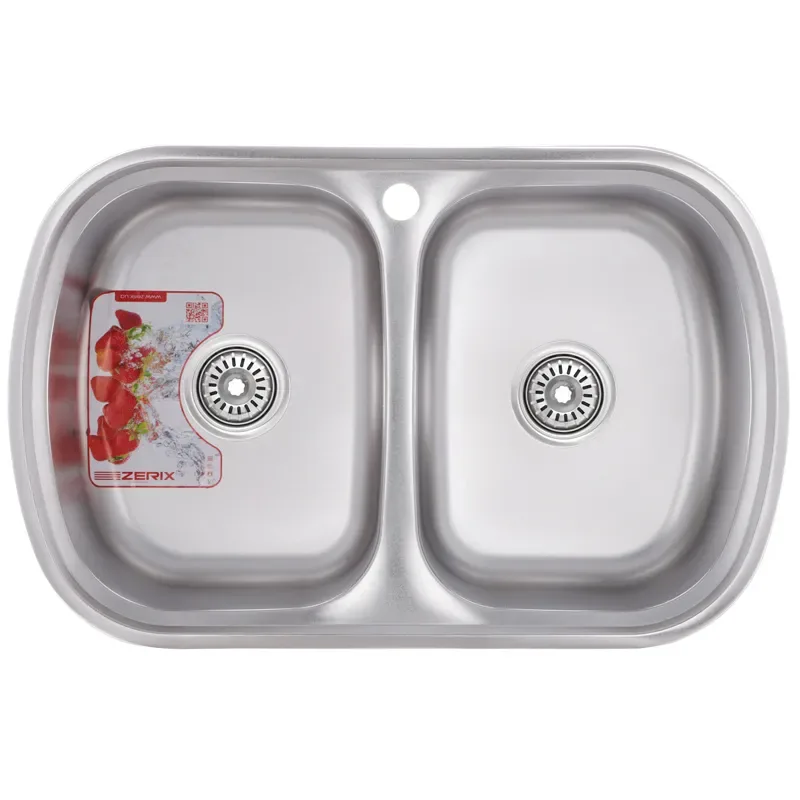 Мийка кухонна ZERIX Нержавіюча сталь 490х770 мм 2 чаші Decor