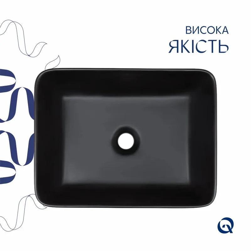 Накладная раковина Qtap Tern прямоугольная 480x370 мм керамика матовая черная