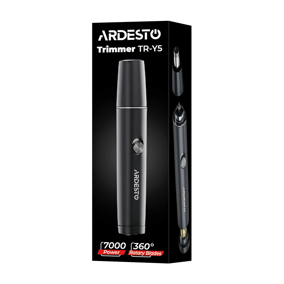 Тример ARDESTO TR-Y5 для носа та вух, 1хААА, із сталевим лезом, чорного кольору.