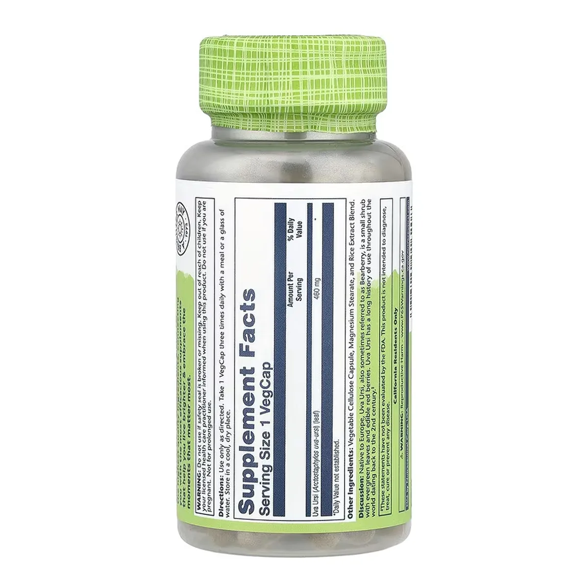 Uva Ursi 460mg Solaray рослинна целюлоза 100 капсул