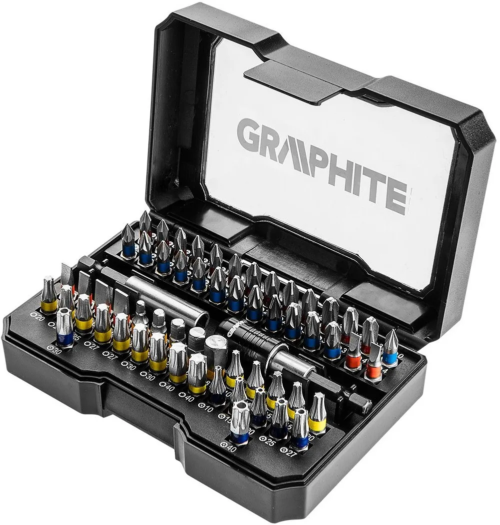 Біти GRAPHITE магнітні 60 шт для загвинчування в пластиковому кейсі набір наконечників для роботи з шурупами