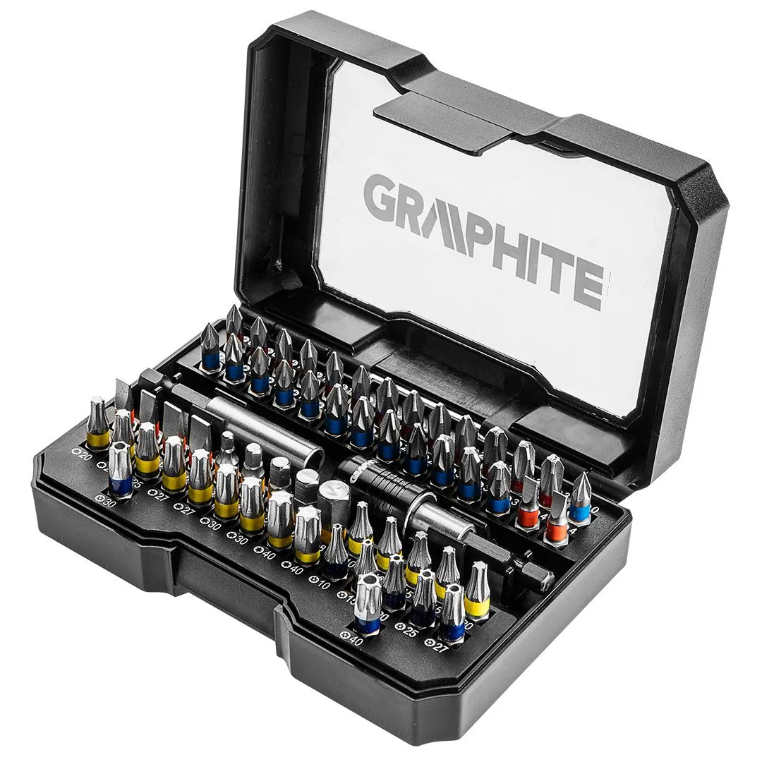 Біти GRAPHITE магнітні 60 шт для загвинчування в пластиковому кейсі набір наконечників для роботи з шурупами