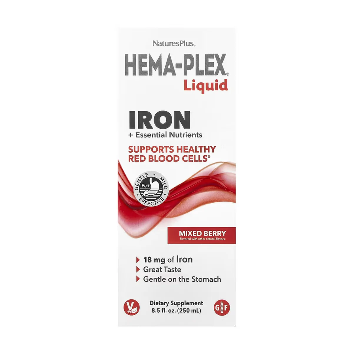 Жидке залізо Hema-Plex Nature's Plus 250 мл Вегетаріанське без глютену з хорошим смаком.