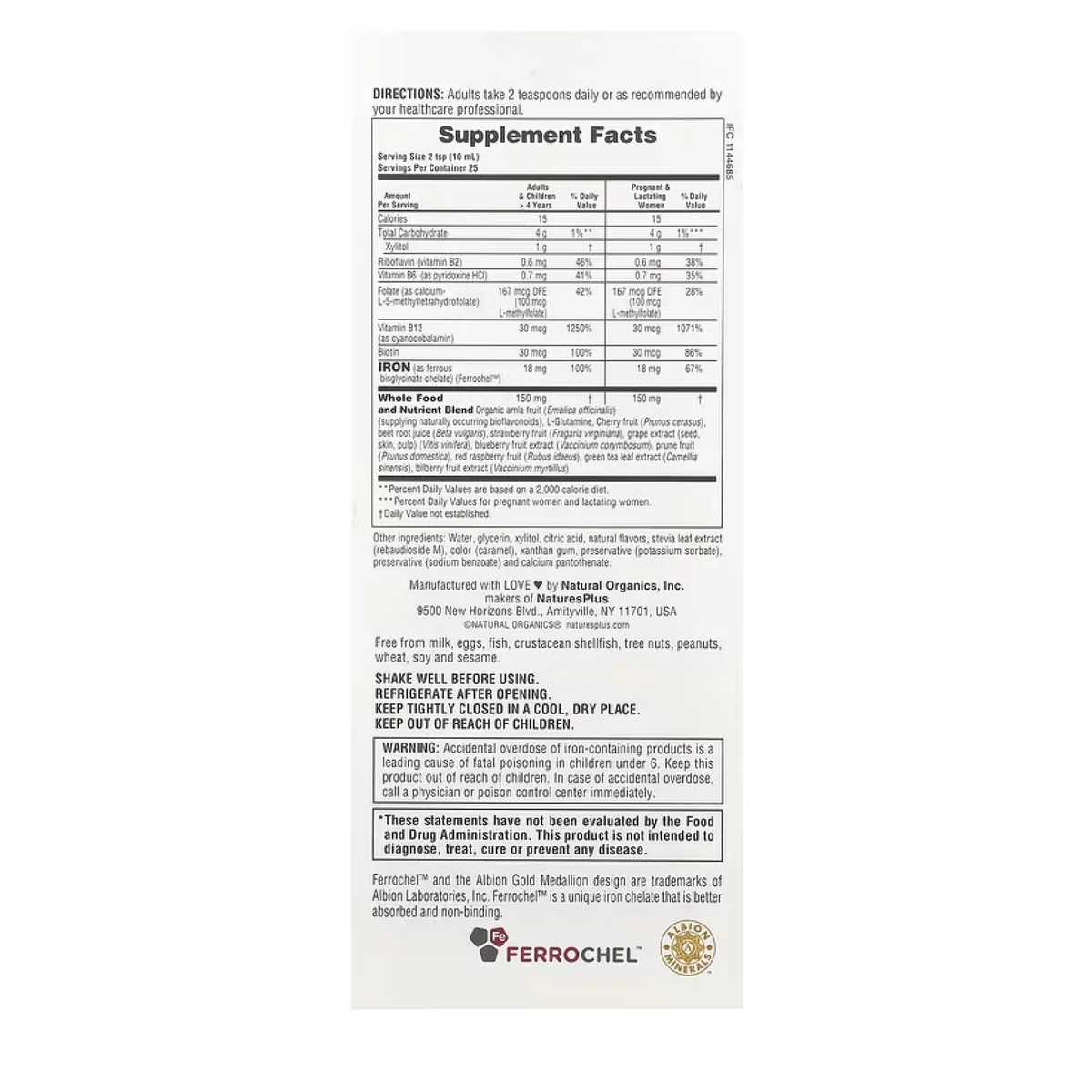 Жидке залізо Hema-Plex Nature's Plus 250 мл Вегетаріанське без глютену з хорошим смаком.
