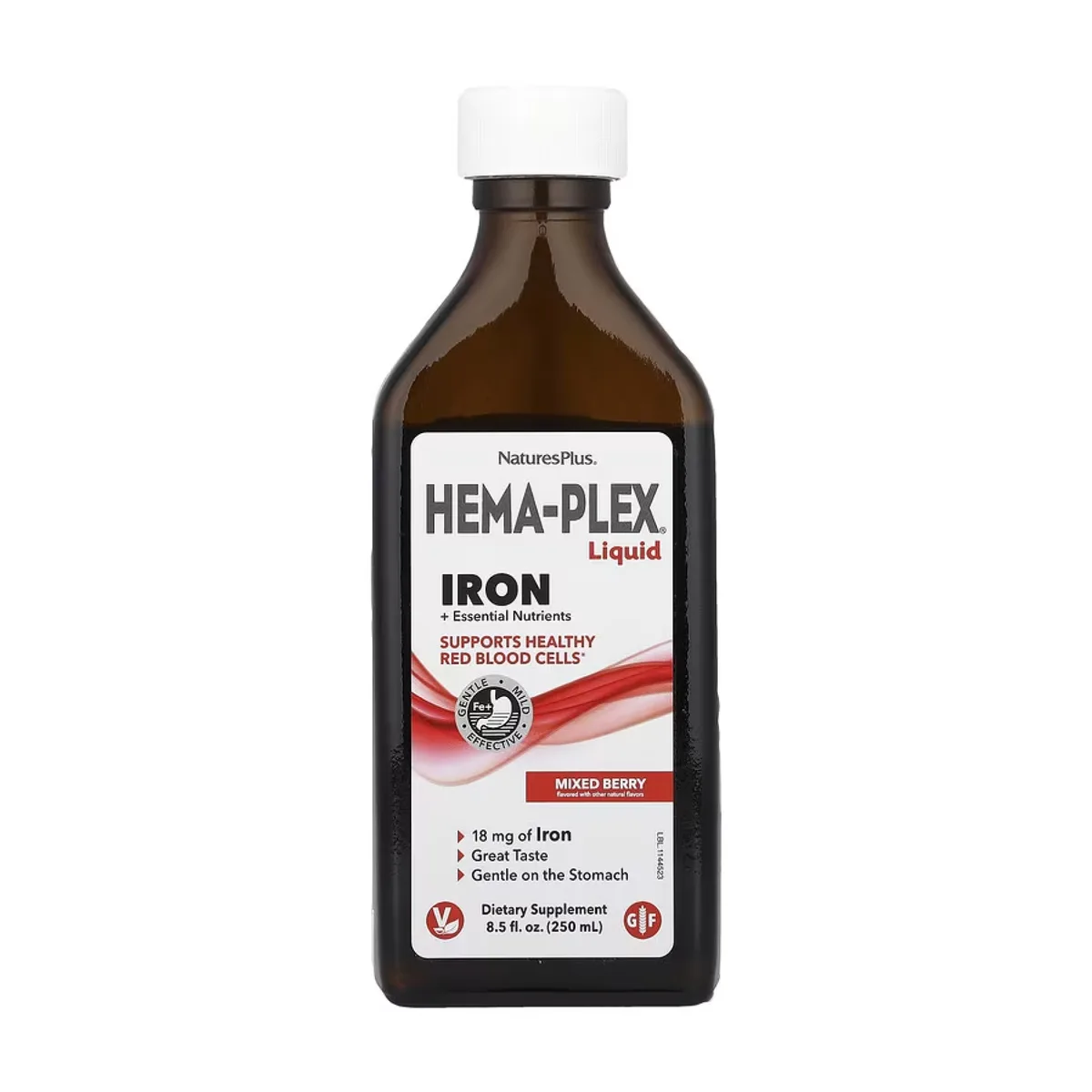 Жидке залізо Hema-Plex Nature's Plus 250 мл Вегетаріанське без глютену з хорошим смаком.