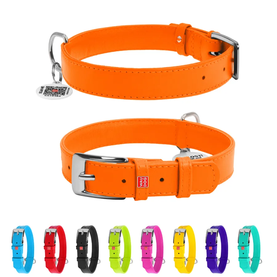 Нашийник WAUDOG Glamour M 30-39 см шкіряний помаранчевий 20 мм