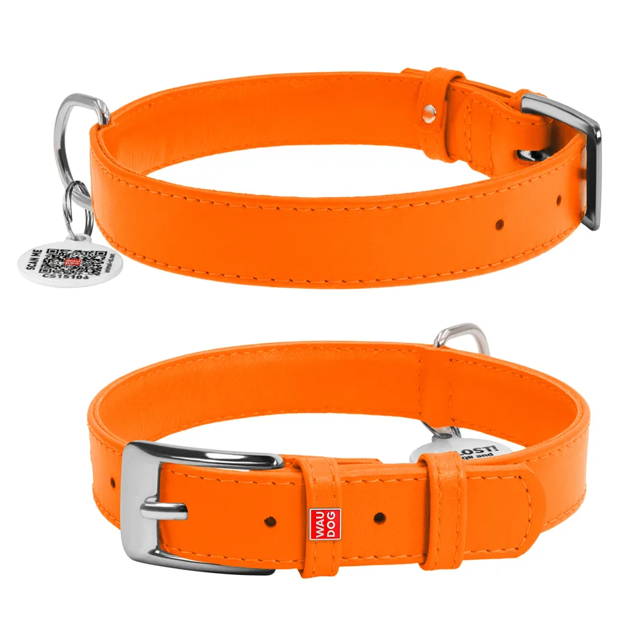 Нашийник WAUDOG Glamour M 30-39 см шкіряний помаранчевий 20 мм