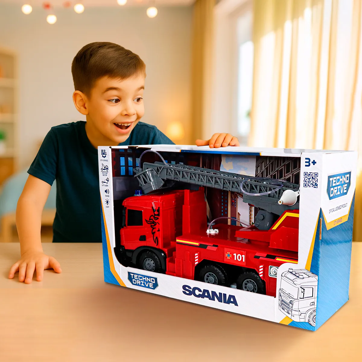 Пожежна машина TechnoDrive АБС 52,2х19х26,8 см червона зі світлом і звуком