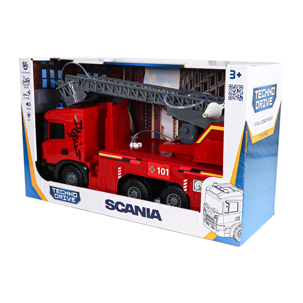 Пожежна машина TechnoDrive АБС 52,2х19х26,8 см червона зі світлом і звуком