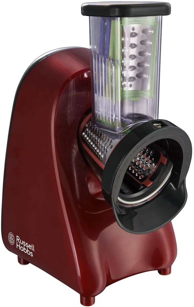 Мультирізка Russell Hobbs Desire SliceGo, 200 Вт, 3 насадки, пластиковий корпус, червоного кольору.