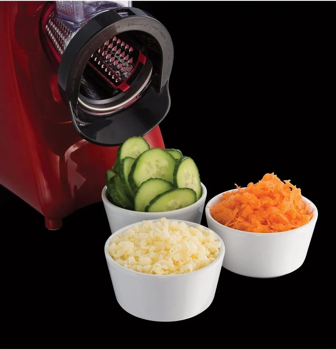 Мультирізка Russell Hobbs Desire SliceGo, 200 Вт, 3 насадки, пластиковий корпус, червоного кольору.