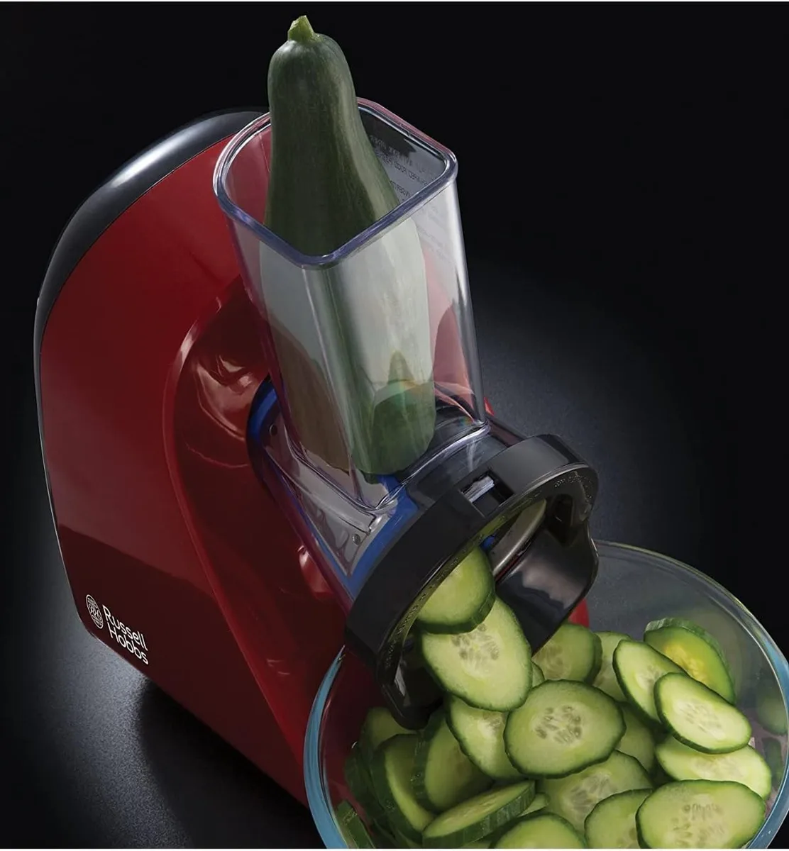 Мультирізка Russell Hobbs Desire SliceGo, 200 Вт, 3 насадки, пластиковий корпус, червоного кольору.