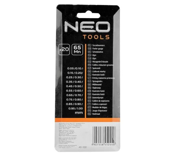 Щупи вимірювальні Neo Tools, 0.05-1.0мм, набір 20шт