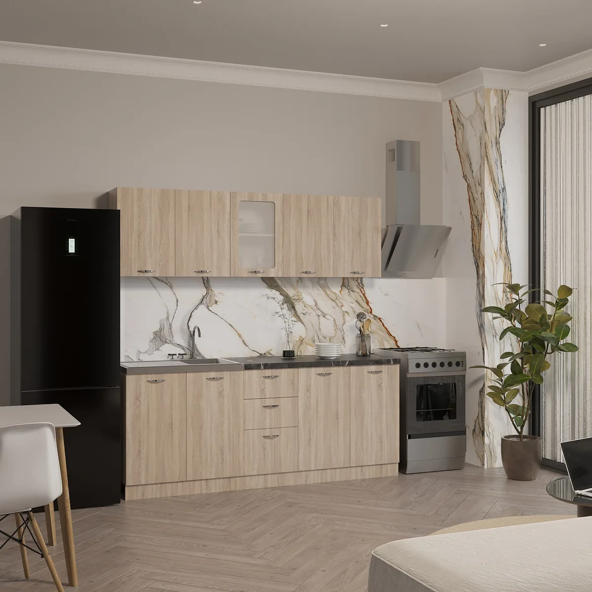 Кухня прямая Comfort 1,6 м Дуб Сонома с столешницей для кухни и дома мебель для хранения