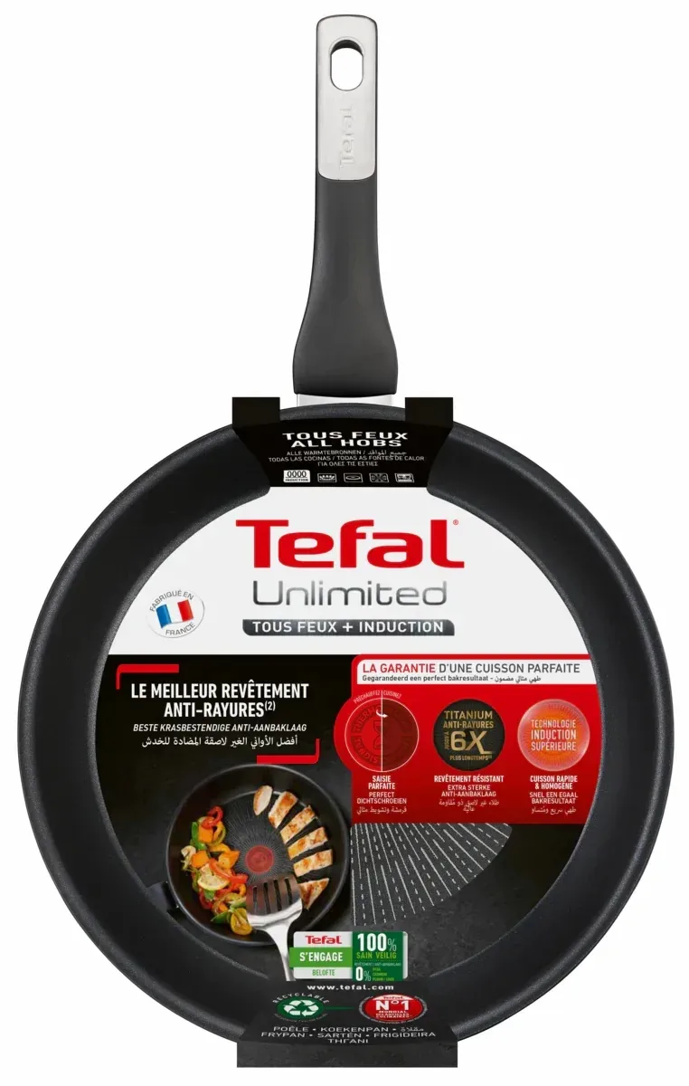 Сковорода Tefal Unlimited, 24 см, алюмінієва, чорного кольору.