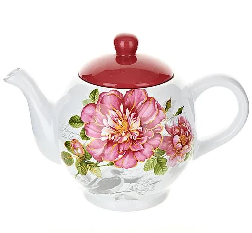 Чайник заварний Райський сад керамічний 850 мл білий з квітковим візерунком