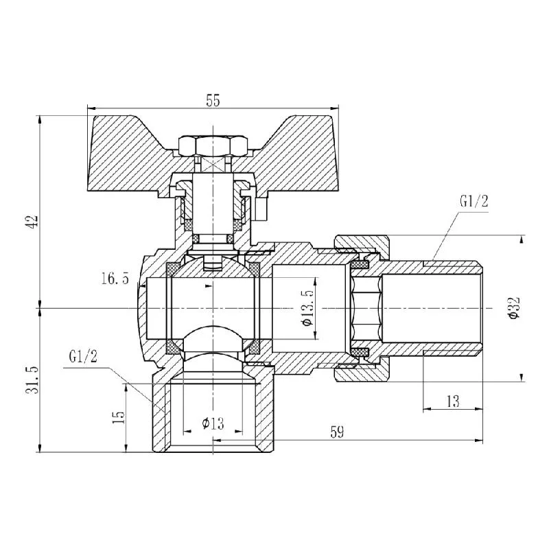 Кран шаровой угловой 1/2" латунь никелированный SD Forte SF221W15