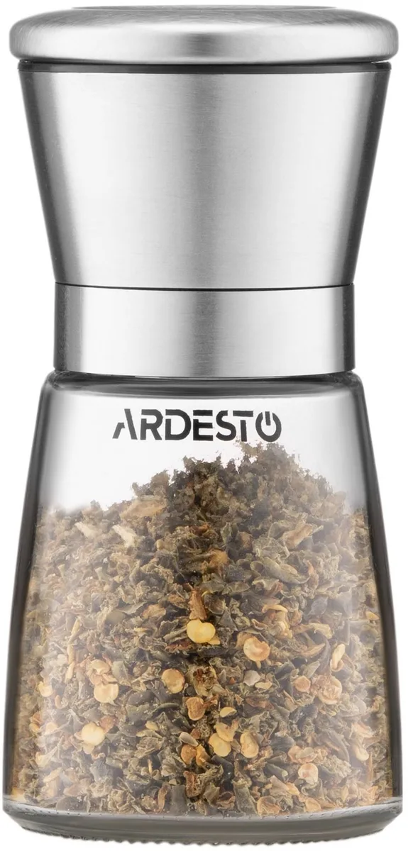 Соломельниця та перцемолка Ardesto Gemini, 180 мл, скло, нержавіюча сталь, прозора.
