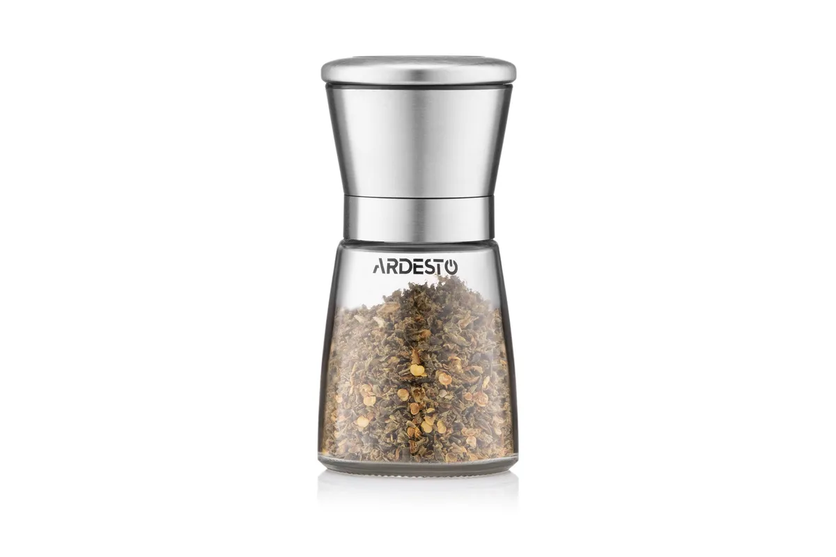 Соломельниця та перцемолка Ardesto Gemini, 180 мл, скло, нержавіюча сталь, прозора.