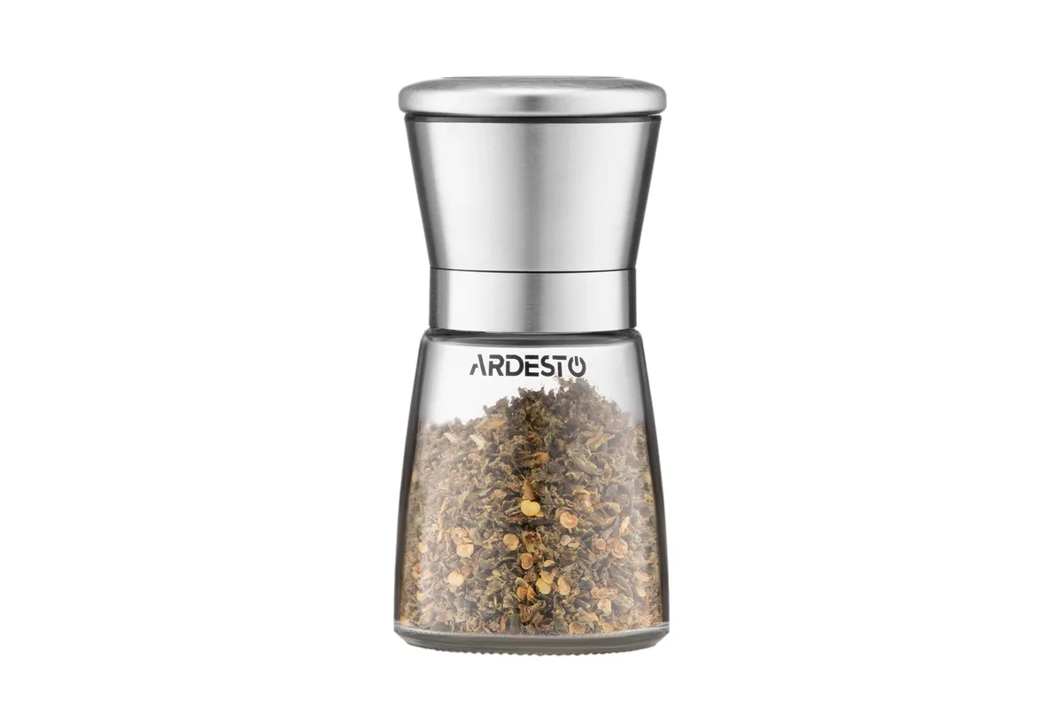 Соломельниця та перцемолка Ardesto Gemini, 180 мл, скло, нержавіюча сталь, прозора.