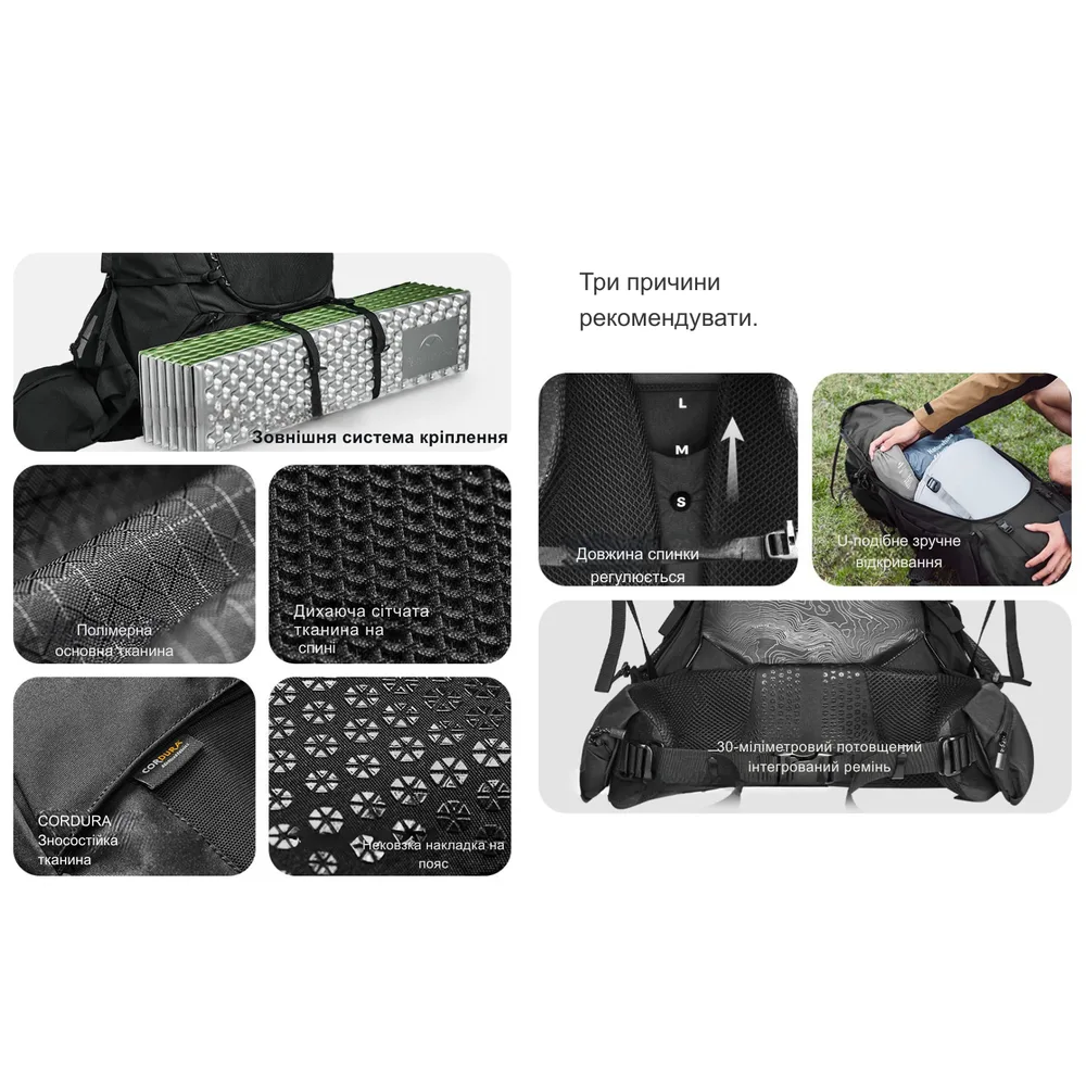 Рюкзак туристичний Naturehike Cordura 70 л чорний M