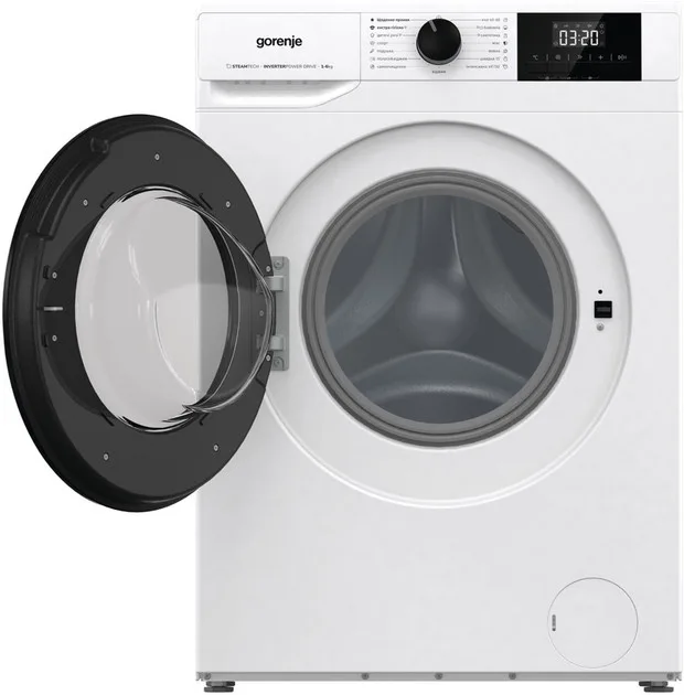 Фронтальна пральна машина Gorenje, 6 кг, 1000 об/хв, клас енергоефективності A+++, 43.5 см, з дисплеєм, функцією пари, інверторний