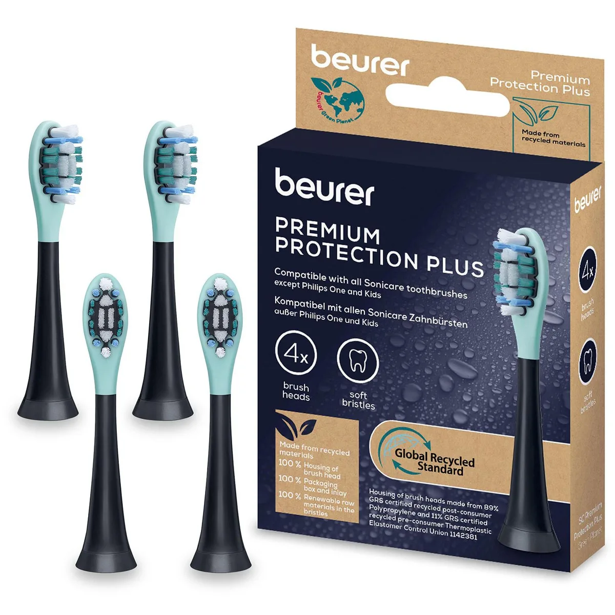 Насадки для зубних щіток Beurer SC 30/50 Premium Care Plus, для ніжних ясен, 4 шт у комплекті, чорного кольору.