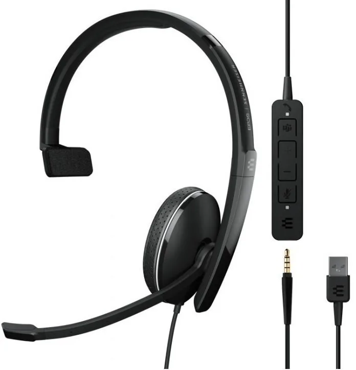 Гарнітура комп'ютерна моно On-Ear EPOS ADAPT 135T USB II, 3.5мм/USB, односпрямований, сертифікат Microsoft Teams, 1.8м, Чорний