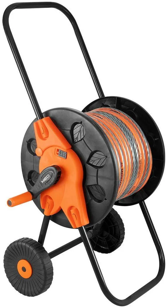 Котушка для шланга Neo Tools на колесах, ємністю 60 м для шланга 1/2" та 20 м для шланга 3/4".