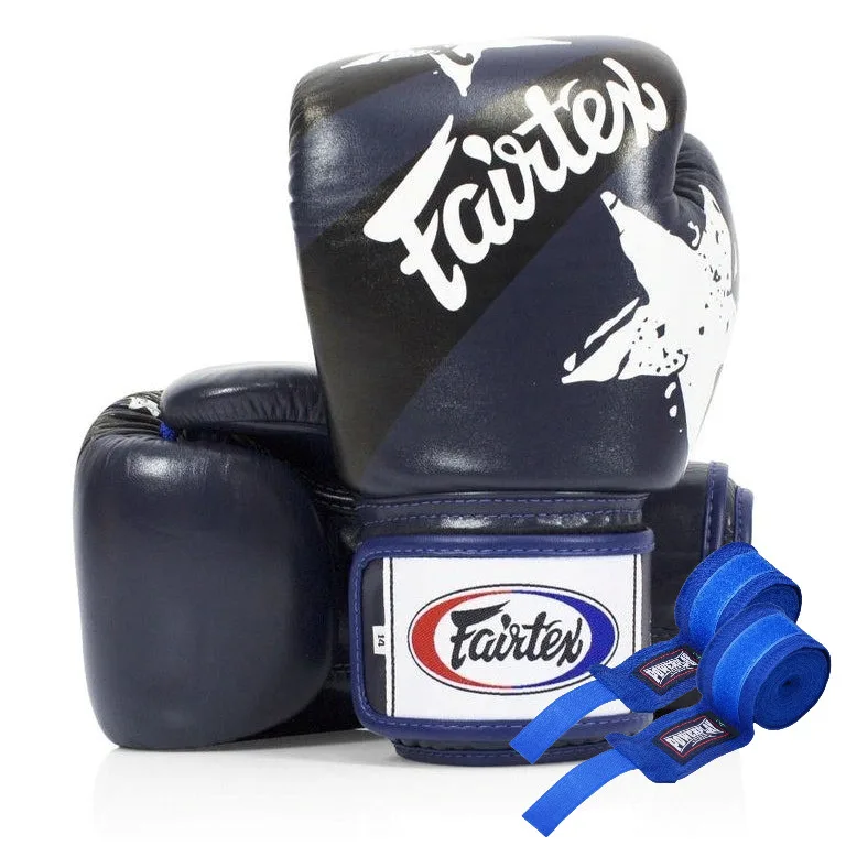 Боксерські рукавиці Fairtex натуральна шкіра 12 унцій сині