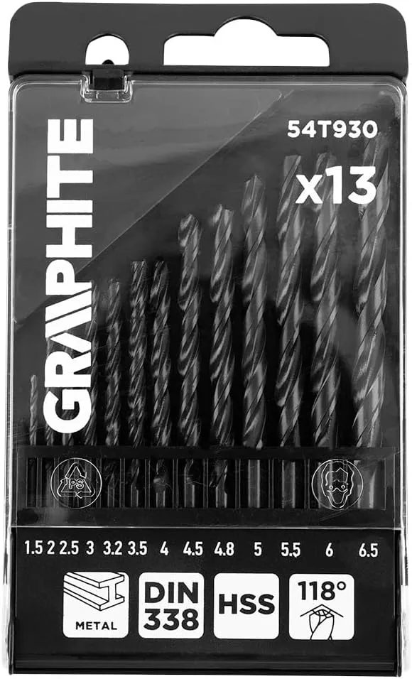 Набір свердел GRAPHITE HSS 1,5-6,5 мм швидкорізальна сталь 13 шт кейс