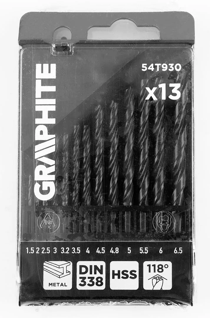 Набір свердел GRAPHITE HSS 1,5-6,5 мм швидкорізальна сталь 13 шт кейс