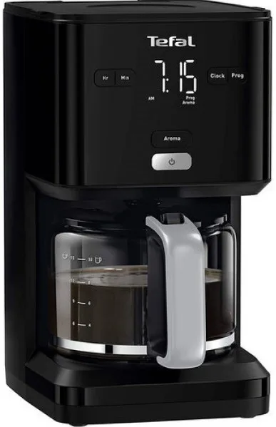 Кавоварка Tefal крапельного типу SmartLight 1.25л, для меленої кави, з таймером та годинником, чорного кольору.