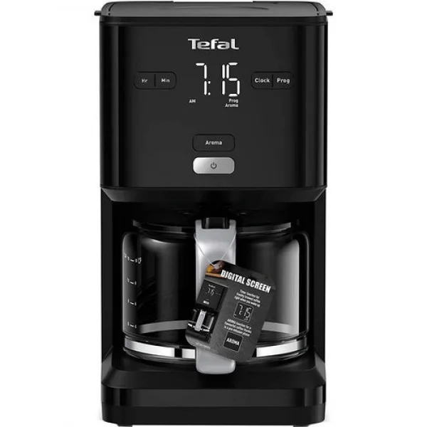 Кавоварка Tefal крапельного типу SmartLight 1.25л, для меленої кави, з таймером та годинником, чорного кольору.